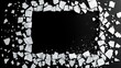 © liu - Shattered frame border with fragments dispersing on dark background, breaking constraints concept. wellbeing guides.