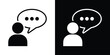 © bibin - Profile icon of a human figure with a speech bubble featuring text lines. Symbolizes communication, speaking, customer support, giving a statement, or verbal interaction for web and app UI.