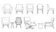 © Md - Minimal modern chair vector line art front top side views