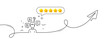 © blankstock - Quiz test line icon. Continuous line with share plane. Select answer sign. Business interview symbol. Five star rate review in speech bubble. Quiz test single line ribbon. Loop curve pattern. Vector
