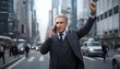 © Iulia - An elegant, mature businessman talking on the phoneraising his hand for a taxi in a large, bustling city