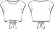 © MstSanoara - Women tie front crop top vector template, front and back view short sleeve casual blouse, technical fashion flat sketch illustration