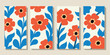 © Sanjoy - Four panels displaying a repeating floral pattern with bold colors