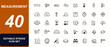 © Icons studio - Measurement web icons in line style. Gauge indicators, ruler symbols, calibration tools, temperature scale, dimension diagram, precision instrument. Editable stroke. Vector illustration.