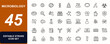© JIm Studio - Microbiology web icons in line style. Bacteria structure, cell anatomy, pathogen research, microscope analysis, petri culture, biotech assay. Editable stroke. Vector illustration.