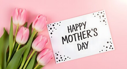  Happy mother's day greeting card with pink tulips