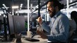 © DC Studio - Server room IT specialist frustrated by difficult complex tasks in office. Stressed engineer developing neural network software while working extended hours in data center, camera A