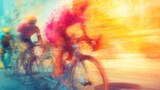 Cyclists racing on city streets during a competition in the afternoon light