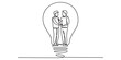 © Kanu Art_Gallery - Continuous line drawing of two businessmen shaking hands inside a light bulb symbolizing a great idea Vector, illustration