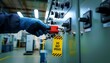 © Fandom - Professional industrial technician carefully implements a lockout tagout procedure by affixing a vital red safety device and a prominent 'do not operate' warning tag to an electrical control panel