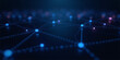 © Alpha Designs - Abstract blue fiber optics background featuring glowing light spots and digital network lines representing global communication and energy technology in a bright space illustration