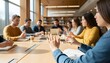 © antuanetto - Young students practicing sign language together in a modern library setting, a concept of inclusive communication and learning