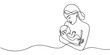 © JCS Graphic Design  - One line, single continuous drawing of mother tenderly holding her baby minimal illustration
