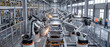 © benjamin - Automated precision in a car assembly line. Modern industrial robotic arms meticulously weld vehicle components in a dynamic display of automated production.