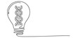 © JoyChandra - Continuous line drawing of a light bulb with a dna double helix inside representing innovation.