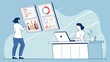 © Rahim - Modern business intelligence scene with professional analyzing statistics and performance metrics.