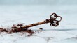 © svastix - A vintage key lies on an elegant marble surface, partially covered in dust, evoking a sense of mystery and nostalgia, hinting at stories and secrets of the past waiting to be uncovered.