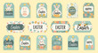 © Muaz - Collection of Easter-themed labels and tags with bunnies and flowers in a flat design style