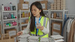 © Krakenimages.com - Woman volunteer in reflective vest organizing donations in charity center indoor with focus on packaging food and using smartphone.