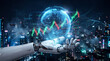 © Yudi - Robotic hand presenting a glowing globe with financial data, symbolizing AI's role in global markets and future technology