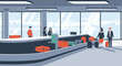© siron - People collecting luggage at airport baggage claim illustrated scene