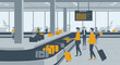 © siron - People collecting luggage at airport baggage claim illustrated scene