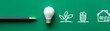 © Yuparet - Conceptual Sketch of Estate Insurance and Investment Ideas with a Light Bulb, Plant, Coins, and House Icons on a Green Background
