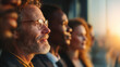 © Broccolini - diverse successful professionals looking at city sunset, confident business team vision and leadership concept, multicultural group of experts staring at urban horizon