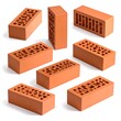 © Abraham - Assorted close-up shots of red clay rectangular building blocks. Some are standing, and some lie down