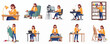 © cantik - Cartoon Style Set of Farmer Doing Work at Farm Illustration