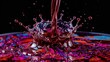 © Milaballe - Vibrant liquid splash with colorful paint droplets and glitter against black background