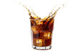 © MdRasal - A splashing glass of cola with ice cubes captured in motion on transparent background