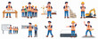 © Haimura - Flat Style Illustration Worker at Construction Site Process Character Set