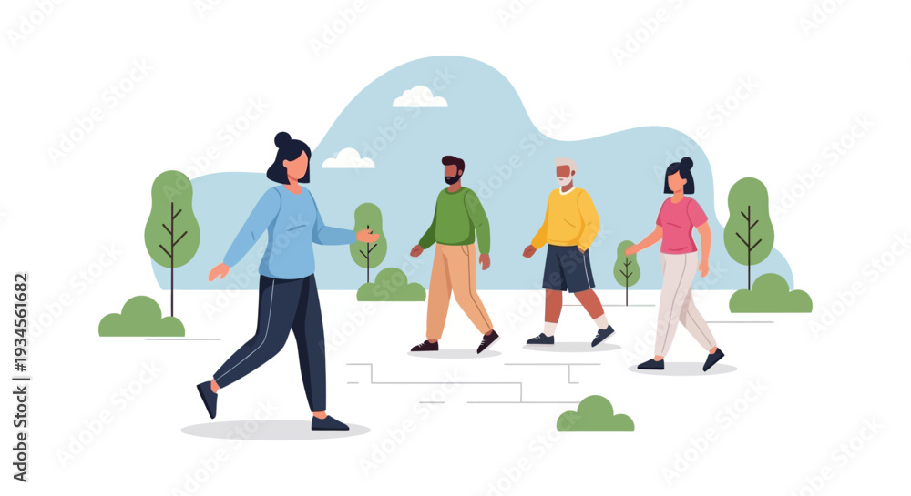 Community Walk Visual Healthy Diverse Community Walking Together Outdoors - Exercise ...