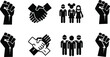 © Dheip - Icon bundle featuring diverse fists and people silhouettes for unity and teamwork concepts