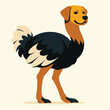 © Sabiq - A cartoon illustration of a dog with a rooster's body and tail feathers standing on a plain beige background with a mix of brown, black, and white colors.