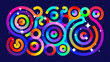 © max_776 - Dynamic rainbow ribbons and circles with shimmering bright colors, multicolor gradient swirl ornament and sparkling white star symbols, HD vector graphics, geometric smooth neon curved line