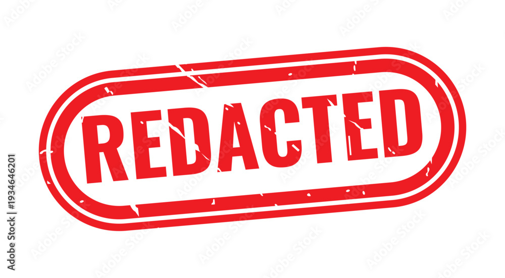 Redacted Stamp: A bold red stamp reading REDACTED, signifying ...