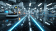 © AK - Laboratory futuristic scene with LED lighting, biotechnology workflow, molecular biology experiments, scientific innovation, and laboratory visualization concept.