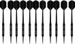 © Shahadot Creatives - Set of black darts silhouettes, professional sporting equipment icons for competitive games, recreation leisure activity, and dartboard target practice accessories