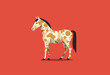 © ILIUSIA - Illustrated depiction of a dappled horse on a vibrant red background highlighting its unique spotted coat and elegant stance