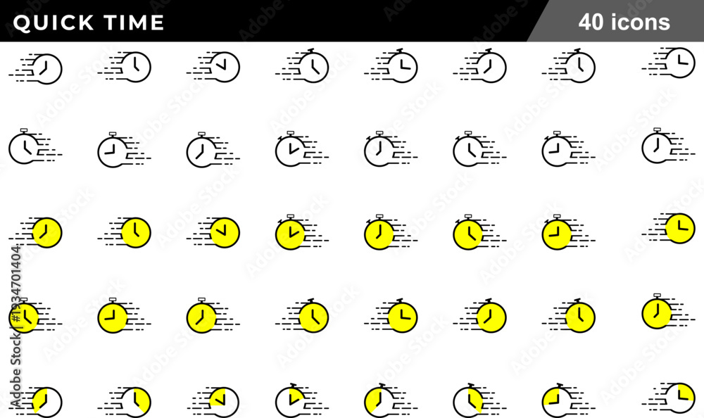 Vetor Quick Time Thin Line Icons Set Dynamic Speed Timers, Motion ...