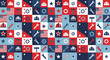 © jamal - Patriotic labor day icons in red white and blue featuring tools stars and american flags in a grid pattern symbolizing work and national