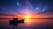 © Alpha - A dramatic, dreamlike seascape unfolds with a solitary boat drifting under an otherworldly sky, evoking mystery and profound visual storytelling, creative, beautiful, adventure