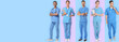 © New Africa - Professional healthcare workers on color background. Equality and unity for saving lives