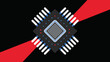 © sajida - Integrated circuit chip illustration is centered on a dark background with red accents.