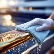 © keks20034 - Crew member polishing chrome railing on yacht bow at sea
