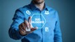 © Madison - Businessman pressing virtual due diligence interface,financial audit,risk assessment and compliance verification concept for corporate investment strategy and partnership review