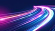 © Robbie - Dynamic neon light trail on dark background, blue purple pink glowing lines, high speed motion abstract digital path vector illustration