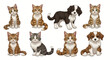 © Adil - Assorted cats and dogs illustration featuring various breeds